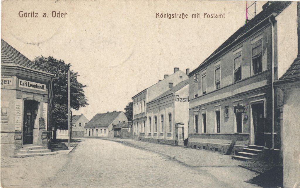Historische Fotos der Stadt Göritz (Oder) Stadtansichten - Königstraße mit Postamt