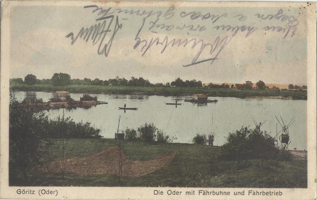 Historische Fotos der Stadt Göritz (Oder) Stadtansichten - Die Oder mit Fährbuhne und Fährbetrieb